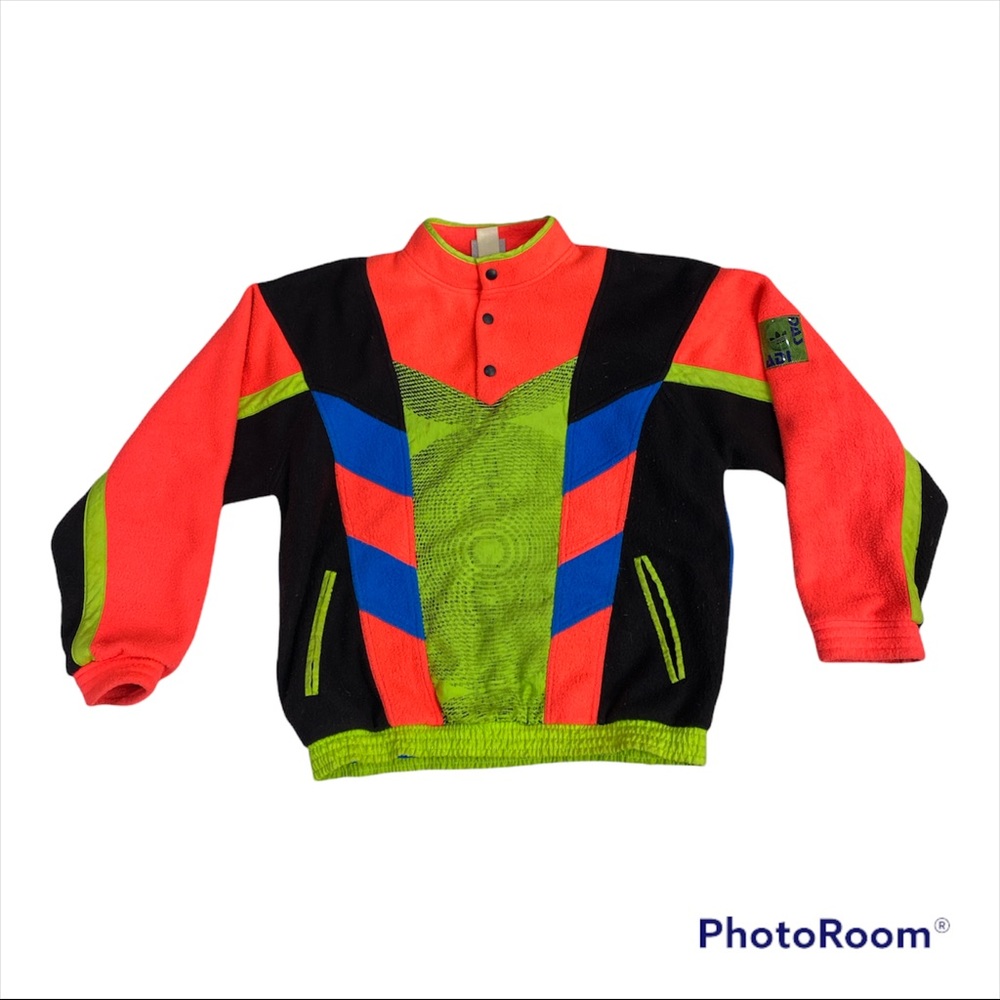 Vtg 80s adidas High Performance Color Block Fleece Pullover Jacket Colorful Sz L